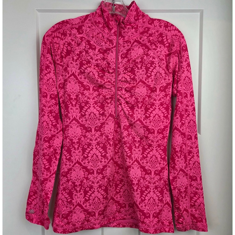 Athleta Vibrant Pink 1/4 Zip Long Sleeve Ruched Athletic Top Pullover XS